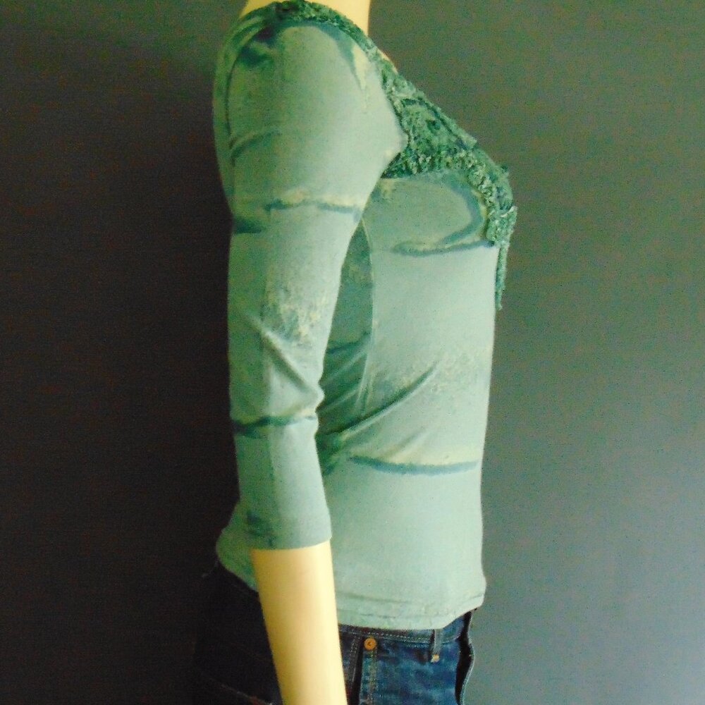 Mezon Teal Green Soutache Beaded Art to Wear Slim Fit Top Sm - Picture 4 of 8